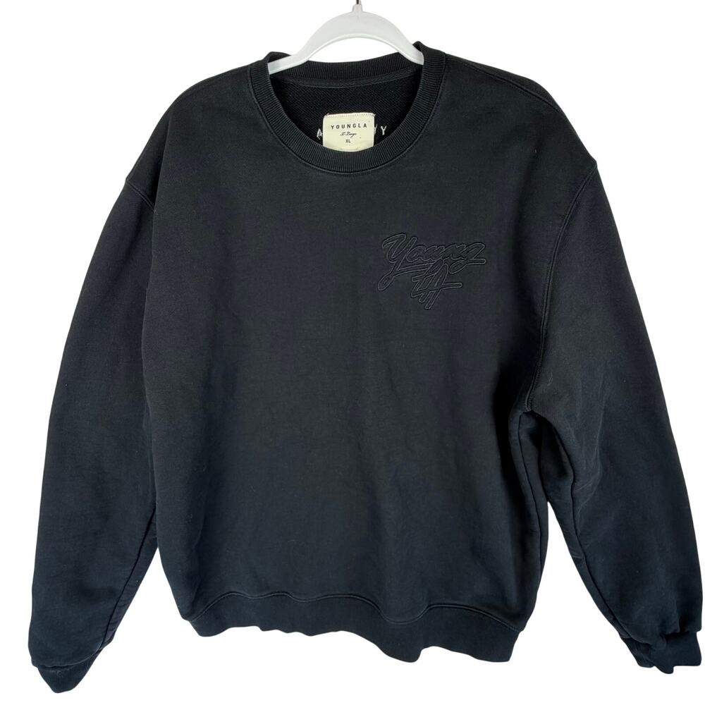 YOUNGLA 319 St Elmo Crewneck Sweatshirt Black Mens XL French Terry Gym Pump
